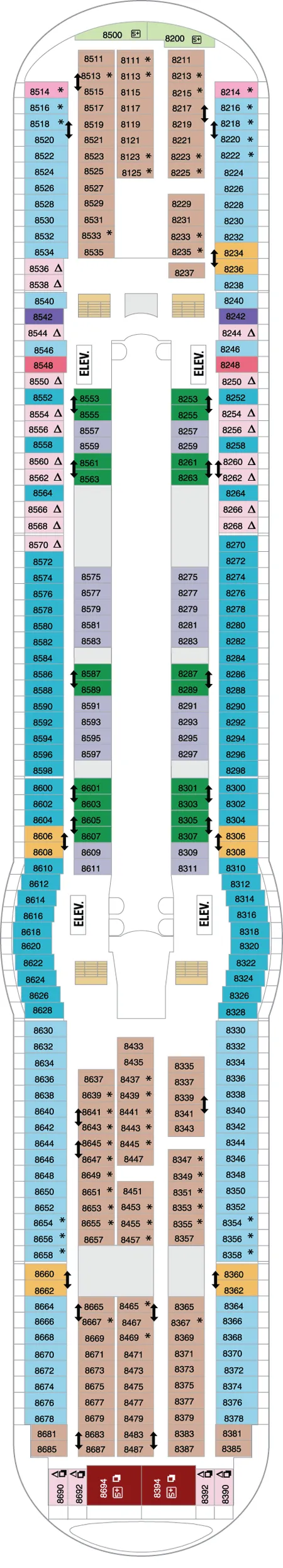 Adventure of the Seas Deck 8 Deck Plan in Detail -Cruise Deck Info